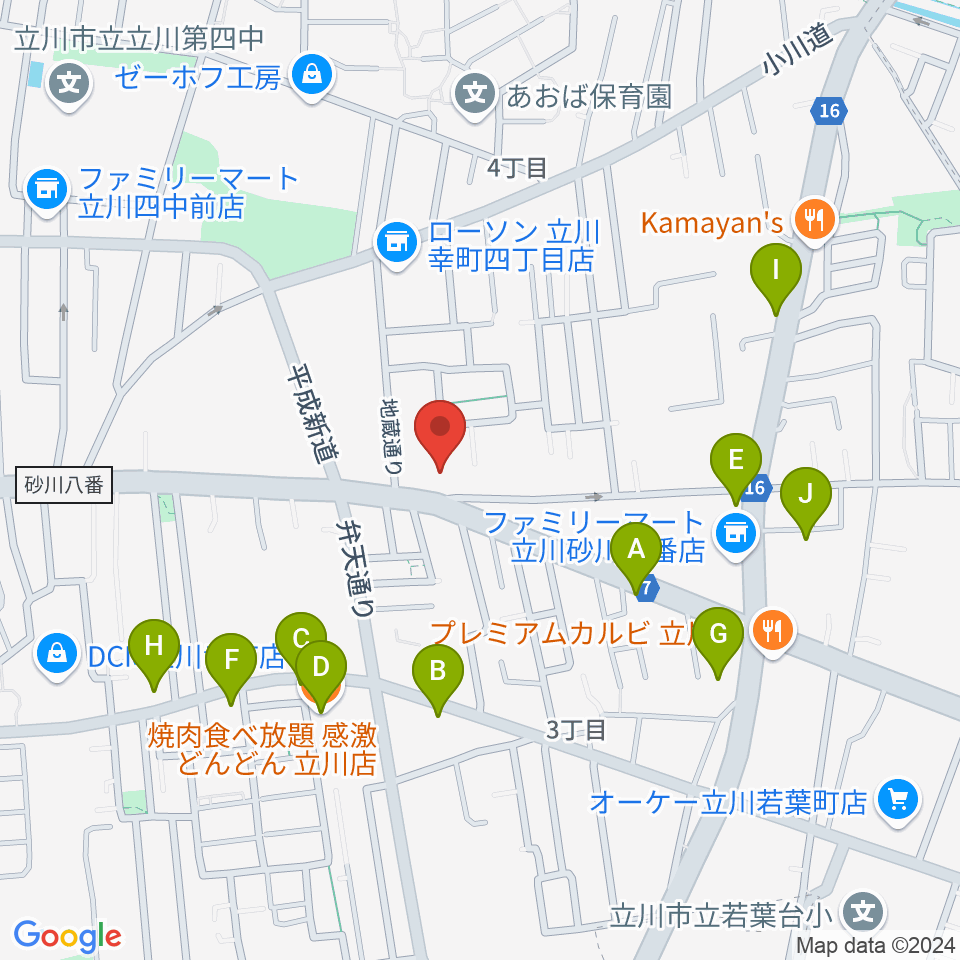 CHABOHIBA HALL（チャボヒバホール）周辺のファミレス・ファーストフード一覧地図