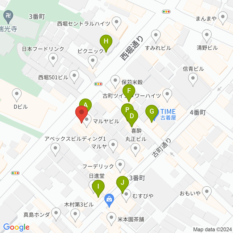 ジャズ喫茶A7周辺のファミレス・ファーストフード一覧地図