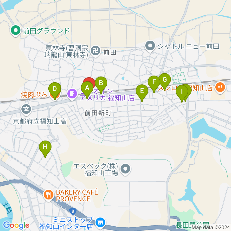 福知山サウンドラット周辺のファミレス・ファーストフード一覧地図