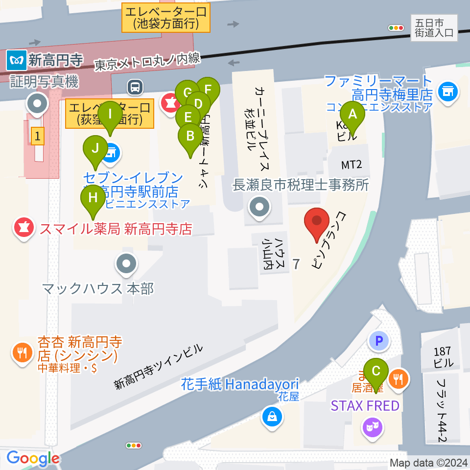 ラパン音楽教室周辺のファミレス・ファーストフード一覧地図