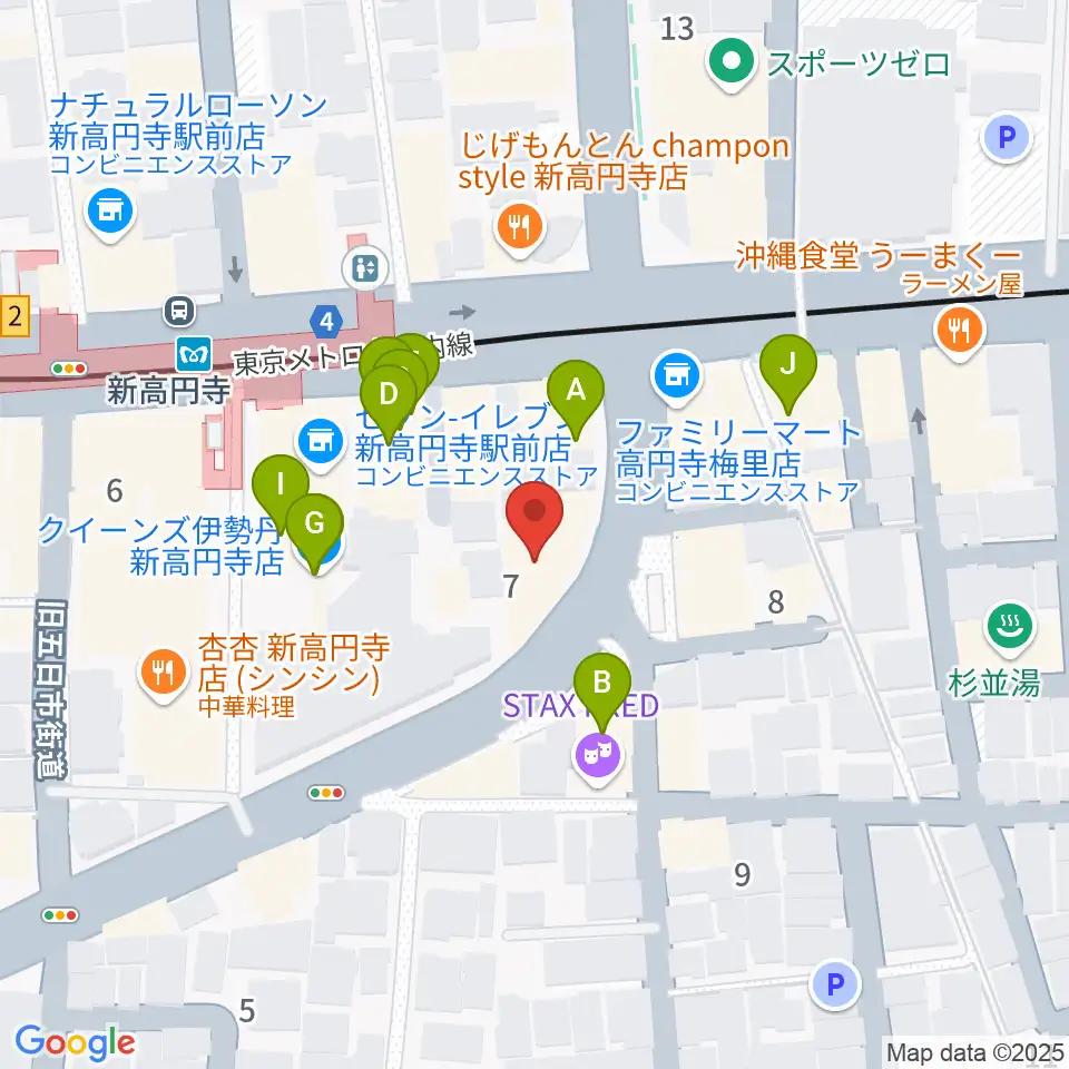 ラパン音楽教室周辺のファミレス・ファーストフード一覧地図