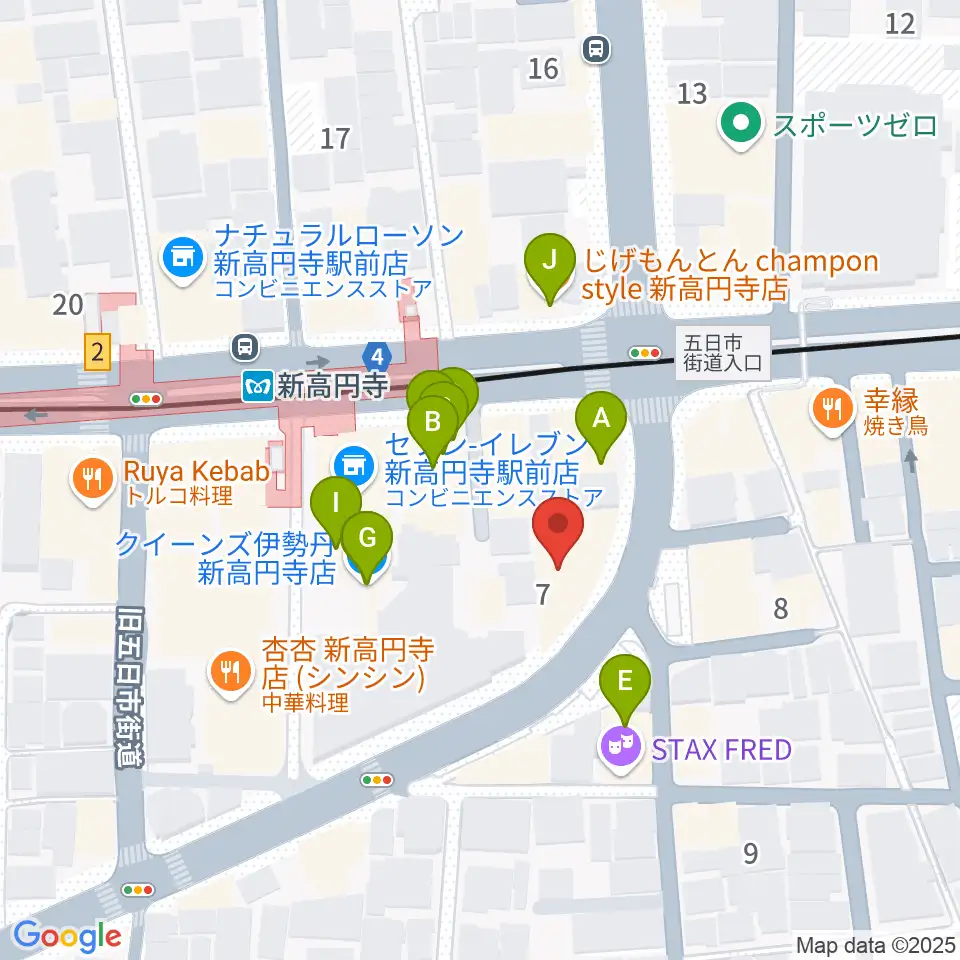 ラパン音楽教室周辺のファミレス・ファーストフード一覧地図