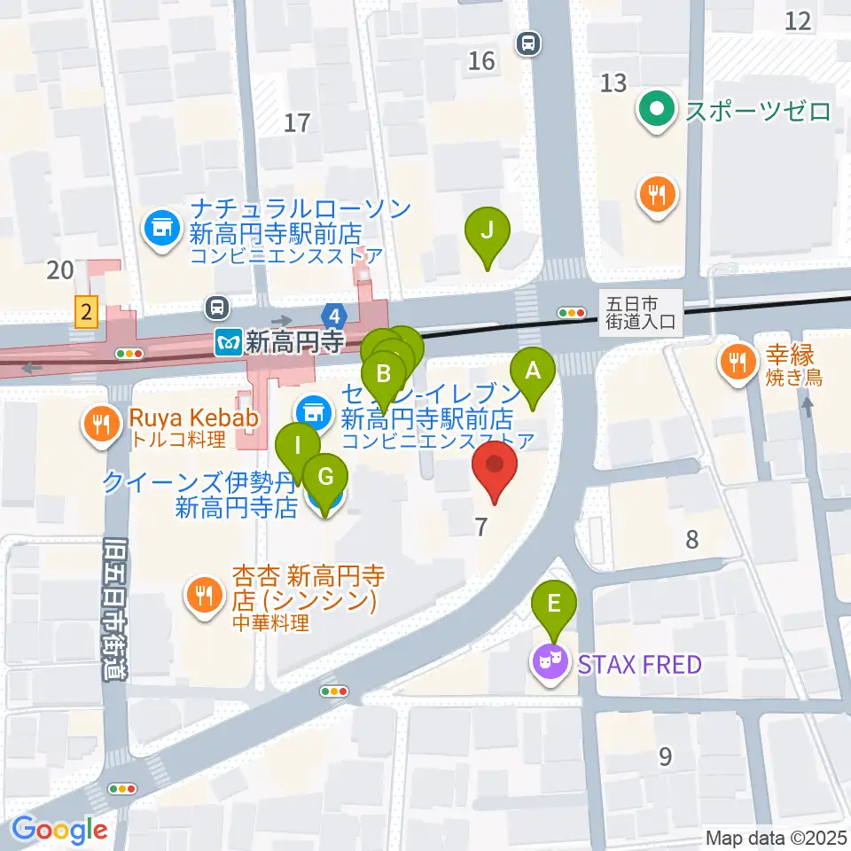 ラパン音楽教室周辺のファミレス・ファーストフード一覧地図