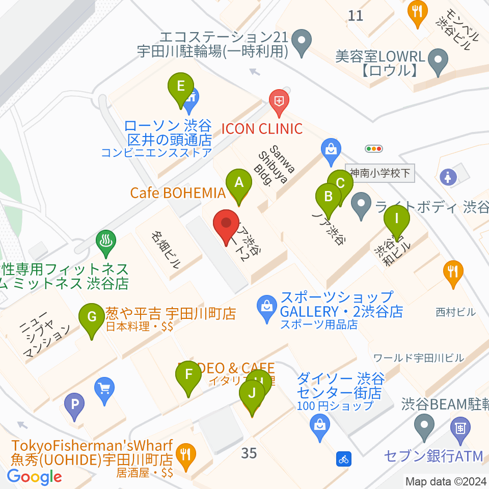 Lavocボーカル教室 渋谷校周辺のファミレス・ファーストフード一覧地図