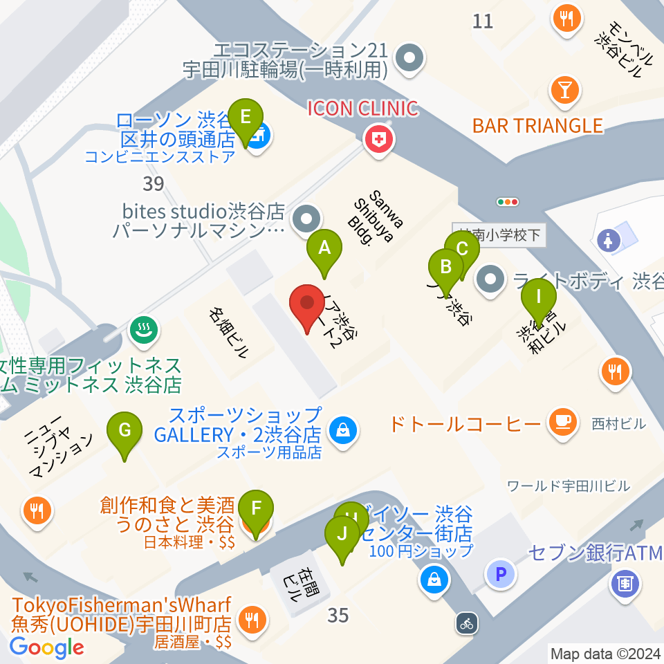 Lavocボーカル教室 渋谷校周辺のファミレス・ファーストフード一覧地図