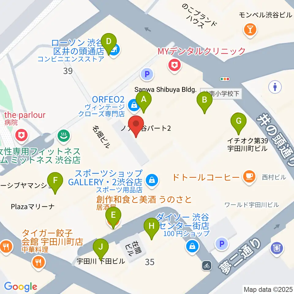 Lavocボーカル教室 渋谷校周辺のファミレス・ファーストフード一覧地図