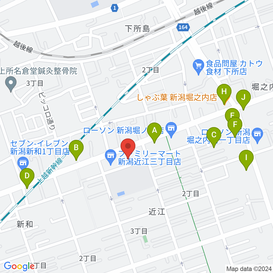 ハードオフ楽器スタジオ新潟近江店周辺のファミレス・ファーストフード一覧地図