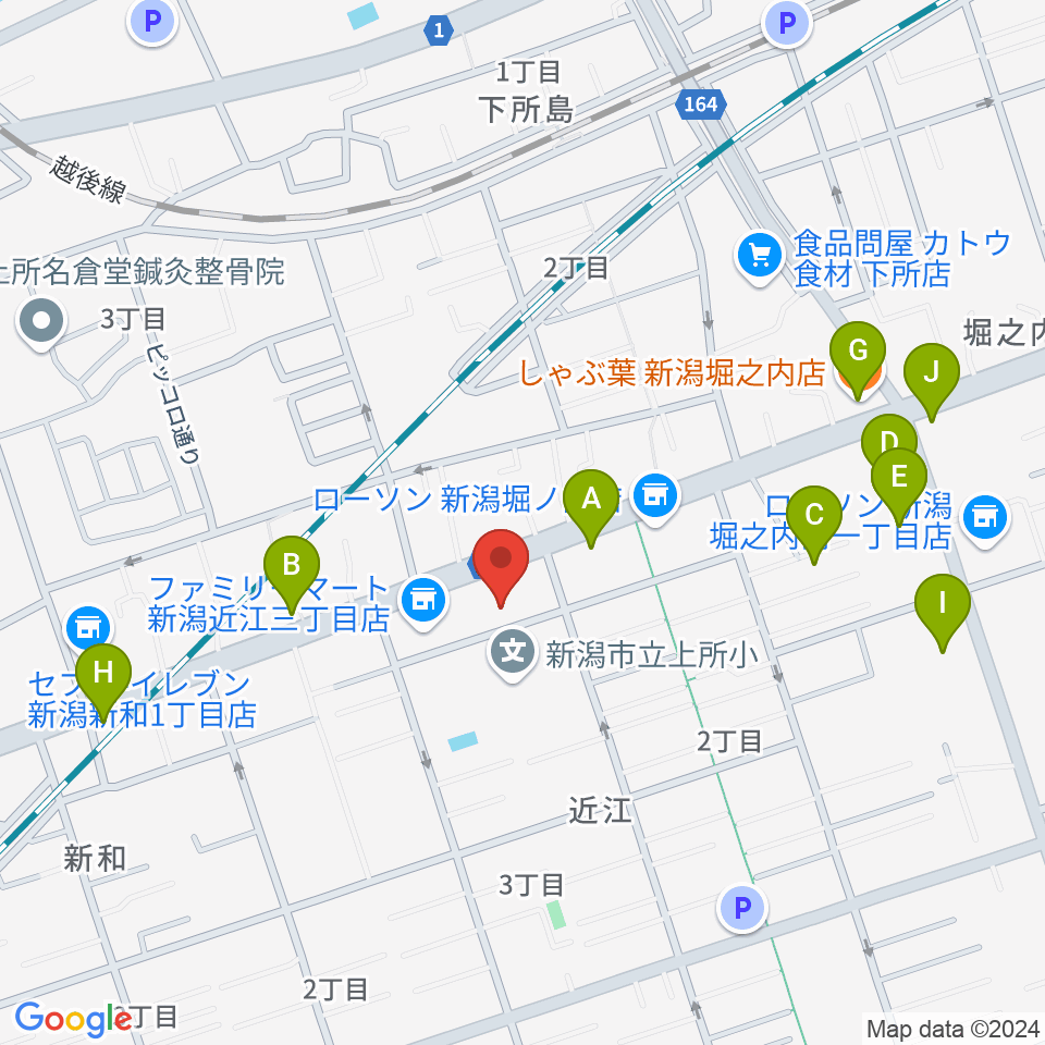 ハードオフ楽器館新潟近江店周辺のファミレス・ファーストフード一覧地図