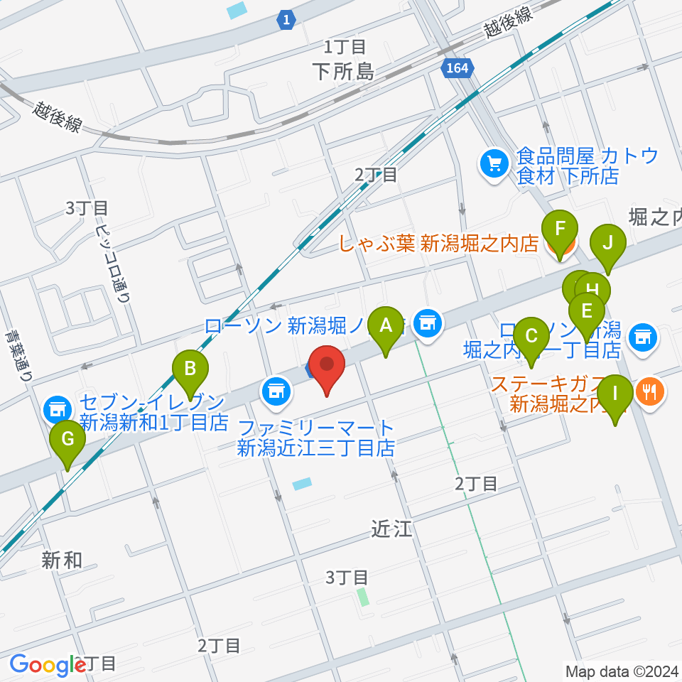 ハードオフ楽器館新潟近江店周辺のファミレス・ファーストフード一覧地図