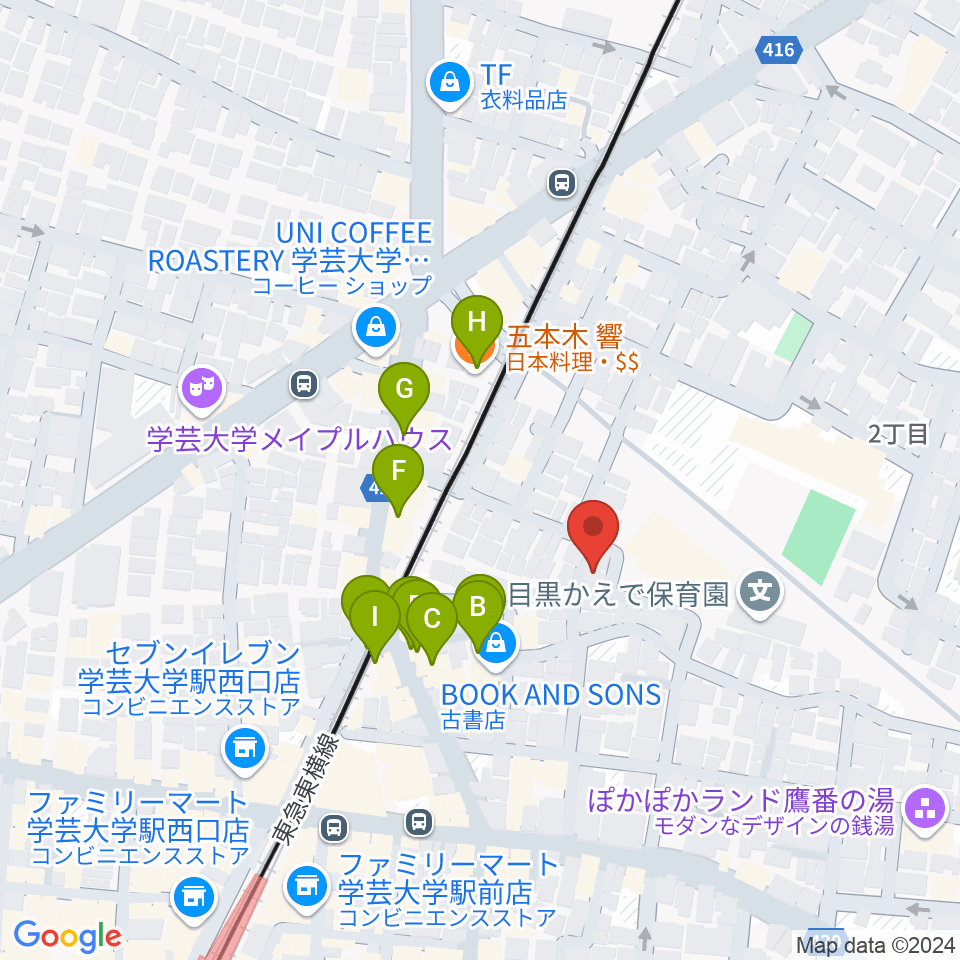 アプリーレ音楽教室周辺のファミレス・ファーストフード一覧地図