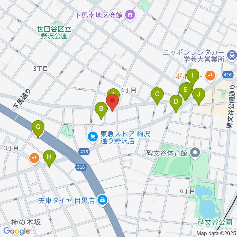 アプリーレ音楽教室周辺のファミレス・ファーストフード一覧地図