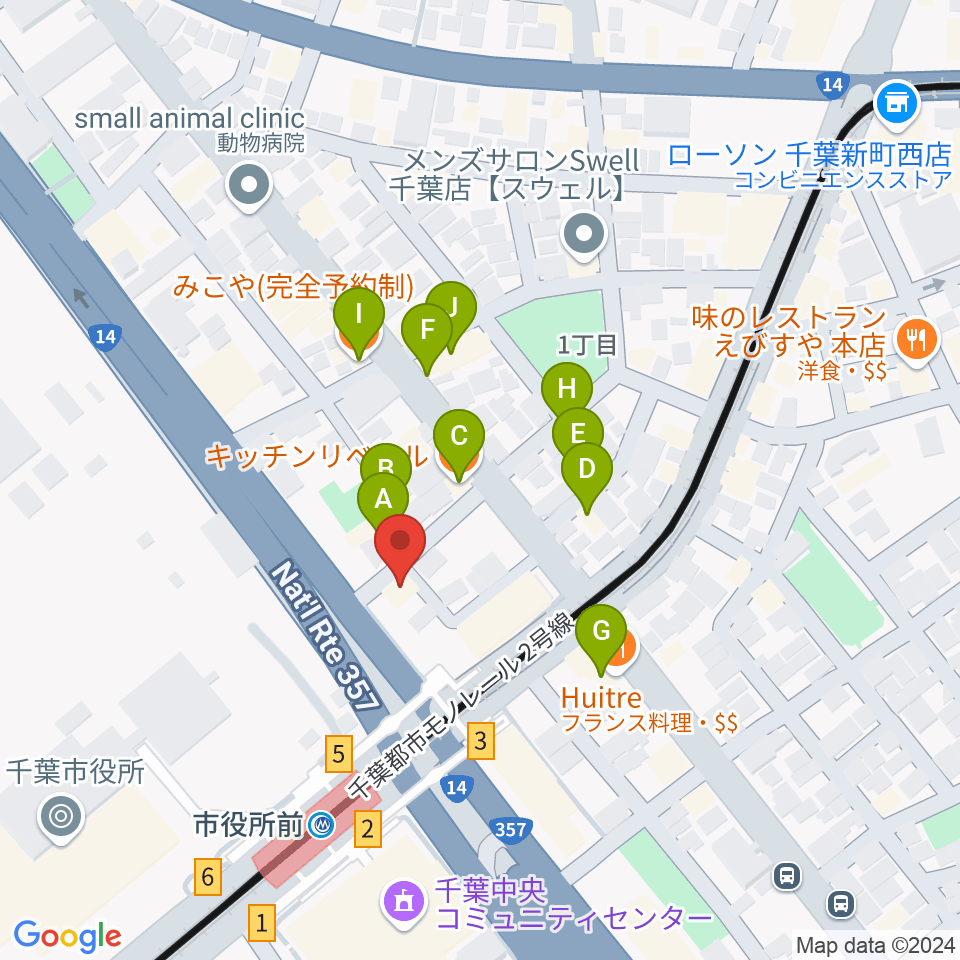 千葉music bar es周辺のファミレス・ファーストフード一覧地図