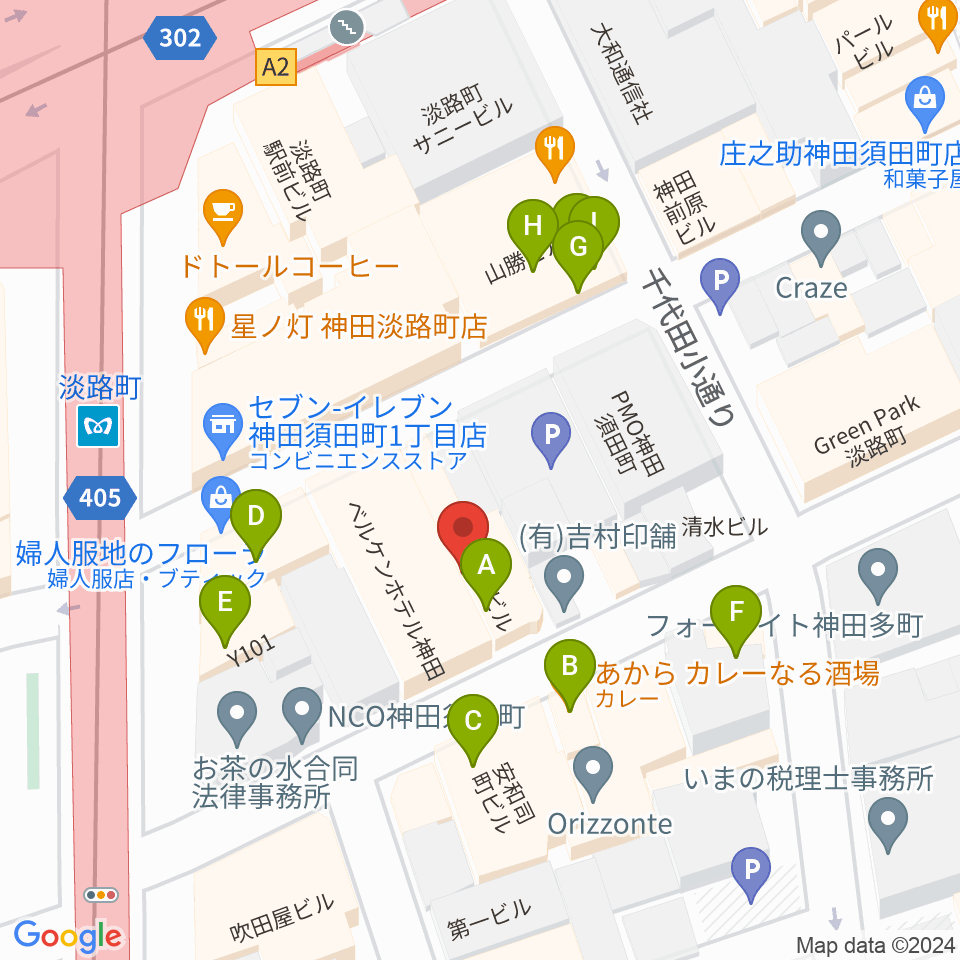 神田THE SHOJIMARU周辺のファミレス・ファーストフード一覧地図