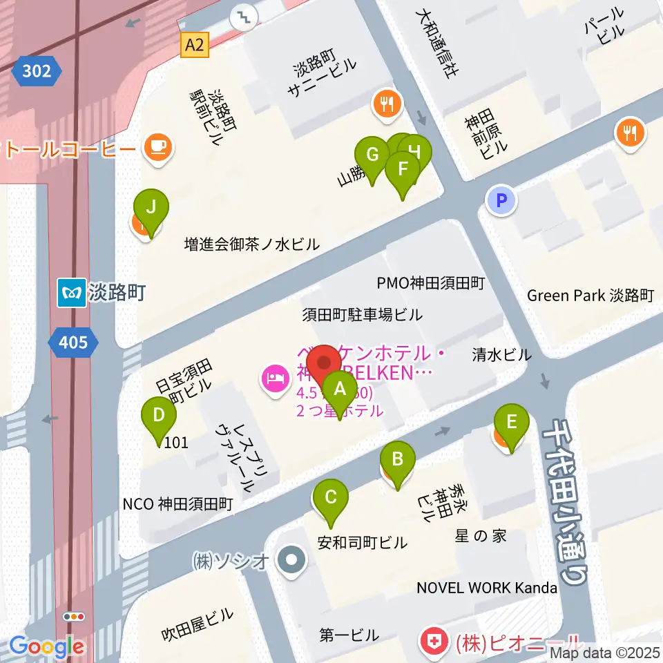 神田THE SHOJIMARU周辺のファミレス・ファーストフード一覧地図
