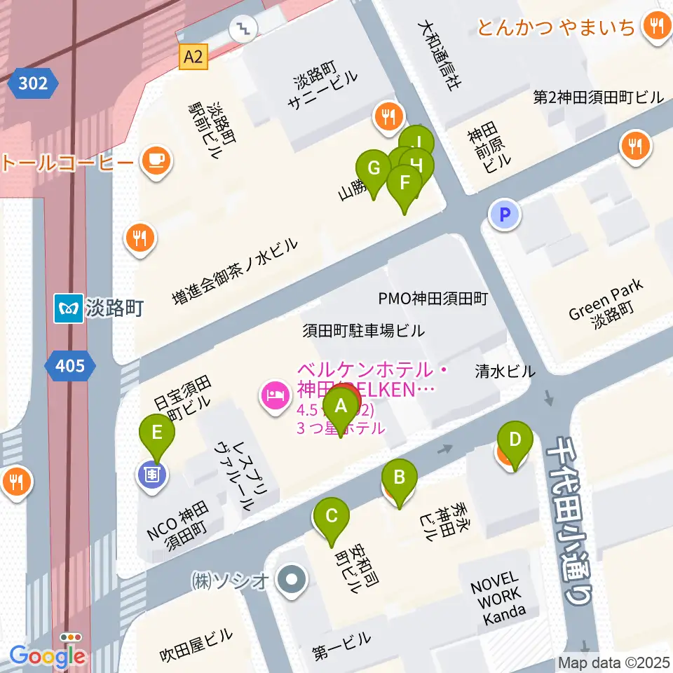 神田THE SHOJIMARU周辺のファミレス・ファーストフード一覧地図