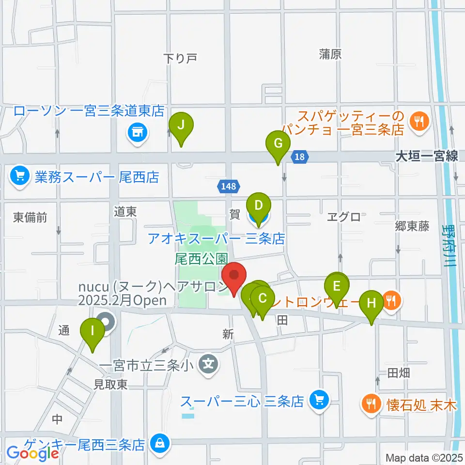 クラヴィア音楽教室周辺のファミレス・ファーストフード一覧地図