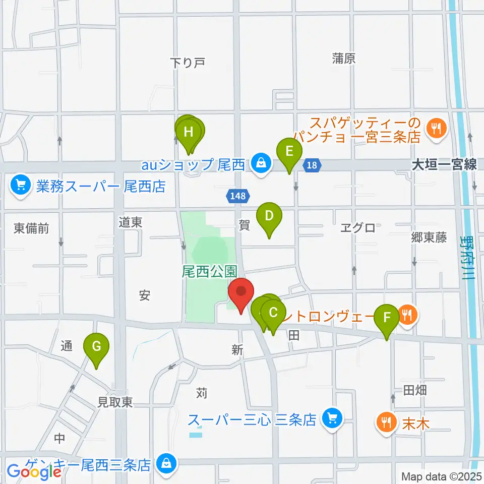 クラヴィア音楽教室周辺のファミレス・ファーストフード一覧地図