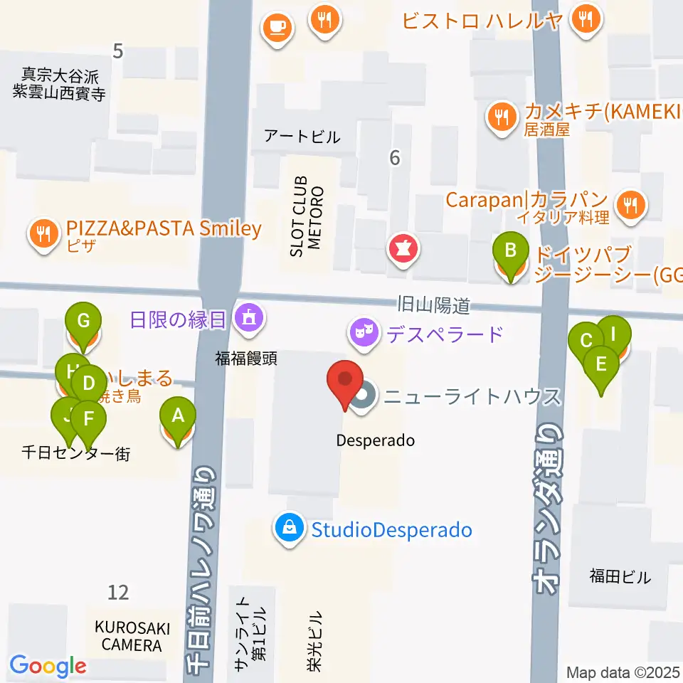 岡山デスペラード周辺のファミレス・ファーストフード一覧地図