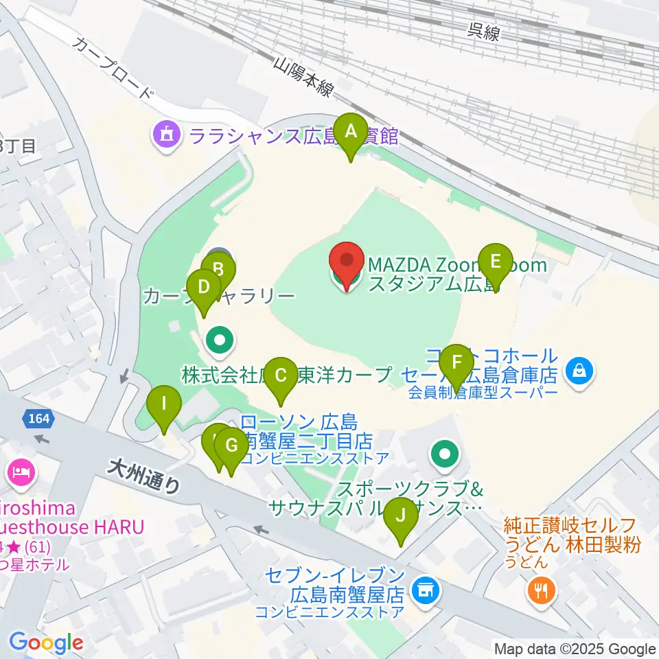 Mazda Zoom-Zoom スタジアム広島周辺のファミレス・ファーストフード一覧地図