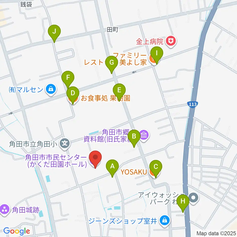 角田市市民センター周辺のファミレス・ファーストフード一覧地図