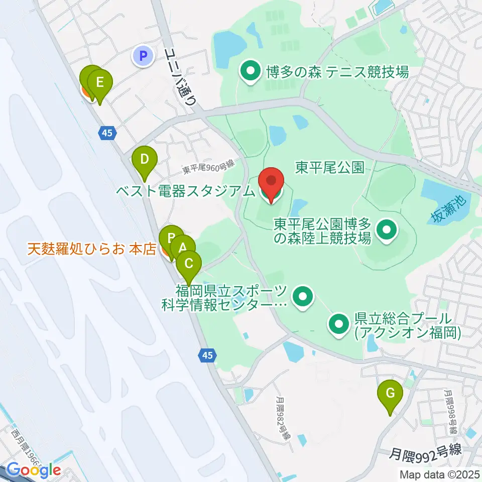 ベスト電器スタジアム周辺のファミレス・ファーストフード一覧地図