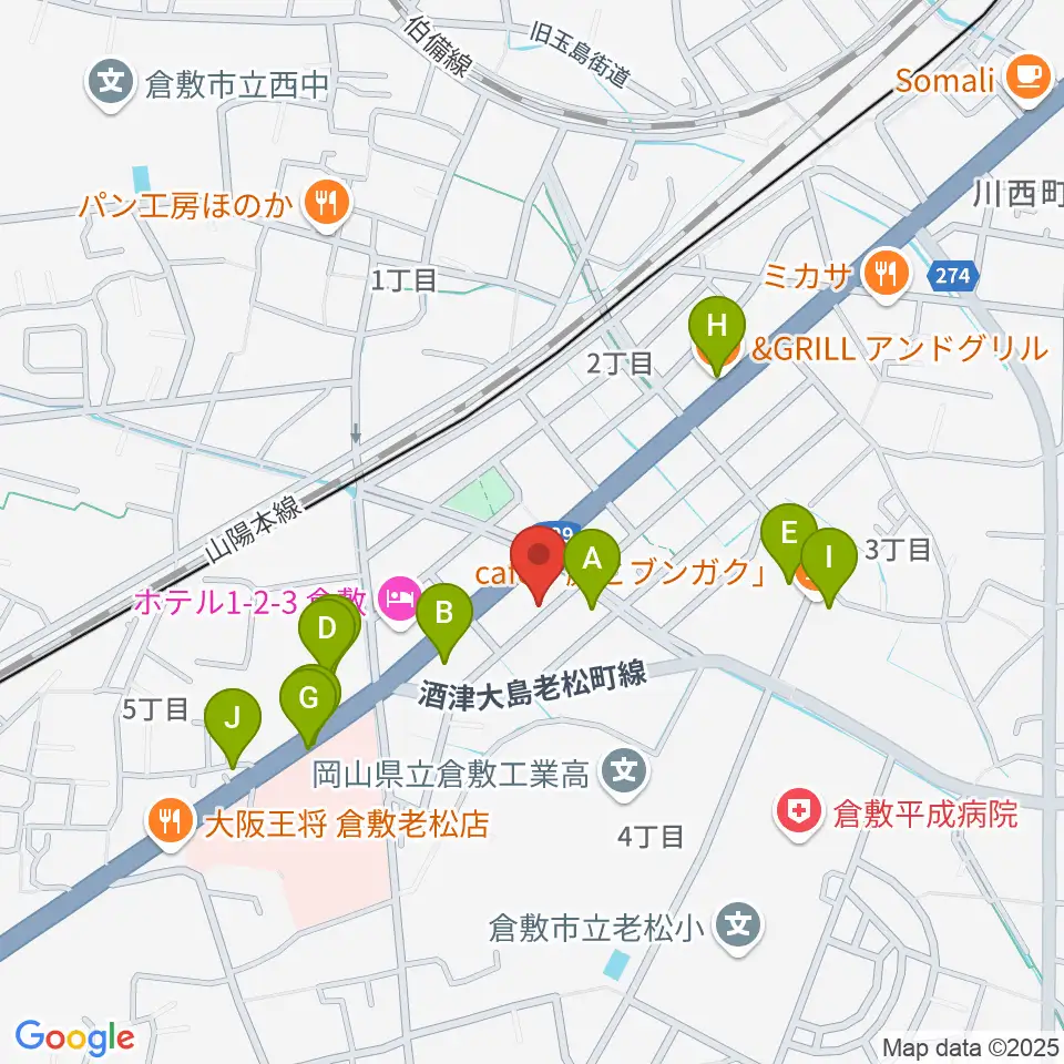 倉敷クッキージャー周辺のファミレス・ファーストフード一覧地図