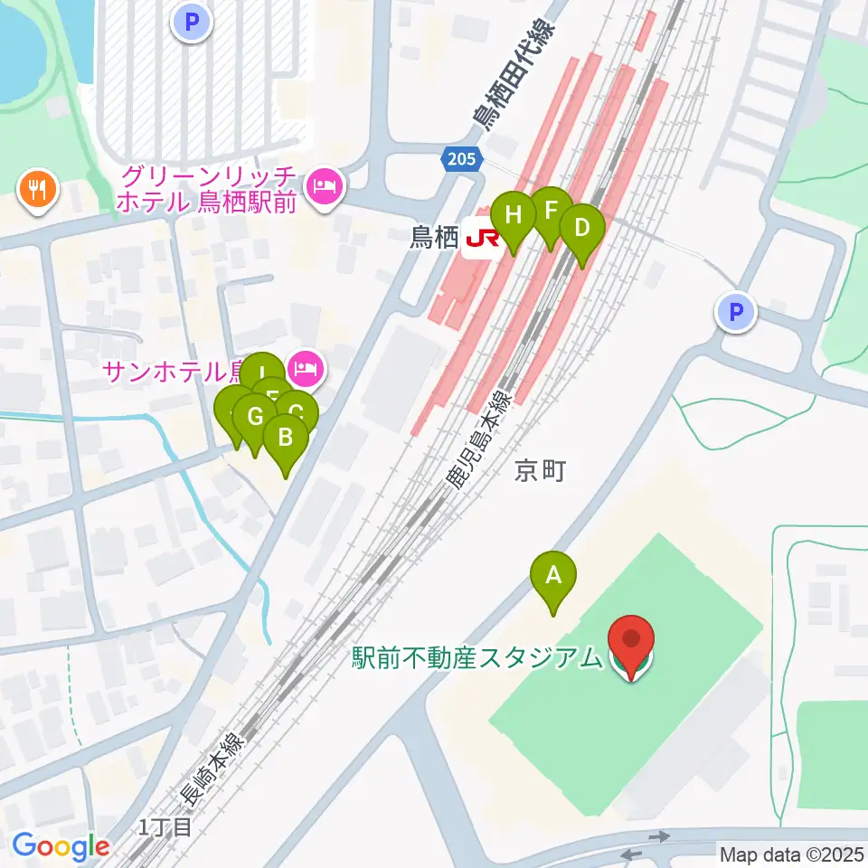 駅前不動産スタジアム周辺のファミレス・ファーストフード一覧地図
