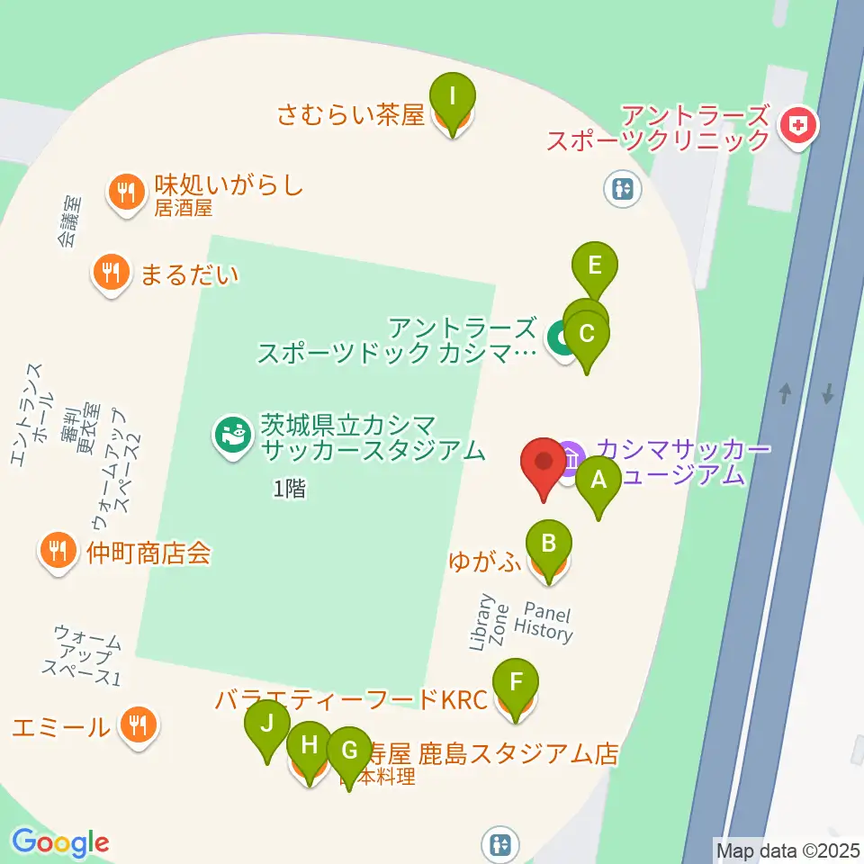メルカリスタジアム周辺のファミレス・ファーストフード一覧地図
