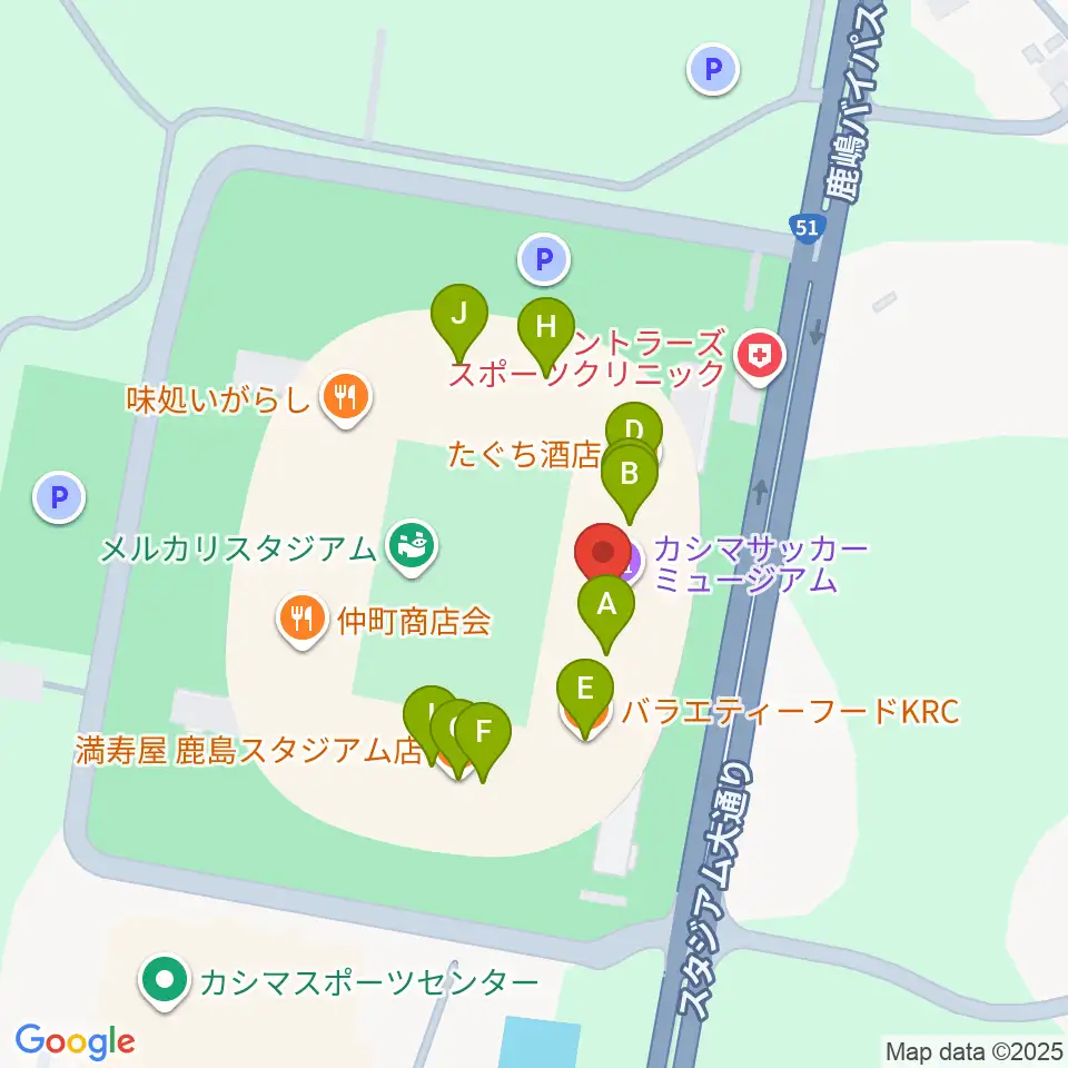メルカリスタジアム周辺のファミレス・ファーストフード一覧地図