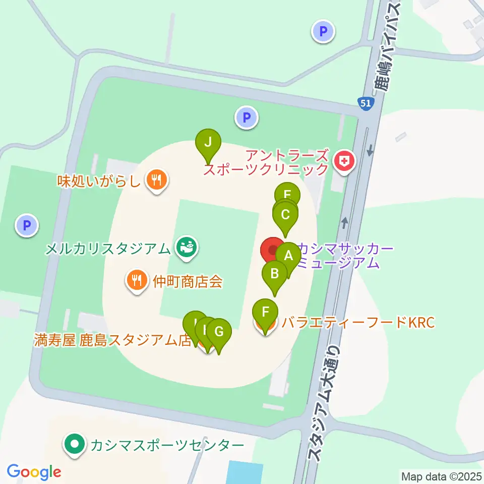 メルカリスタジアム周辺のファミレス・ファーストフード一覧地図