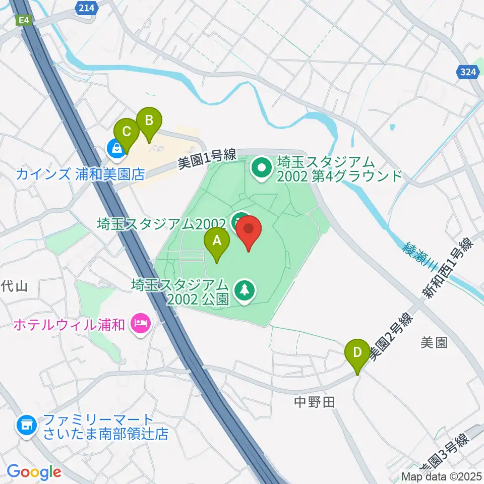埼玉スタジアム2002周辺のファミレス・ファーストフード一覧地図