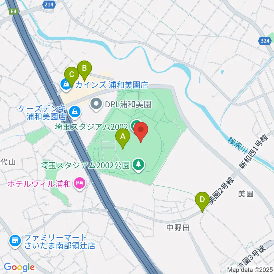 埼玉スタジアム2002周辺のファミレス・ファーストフード一覧地図