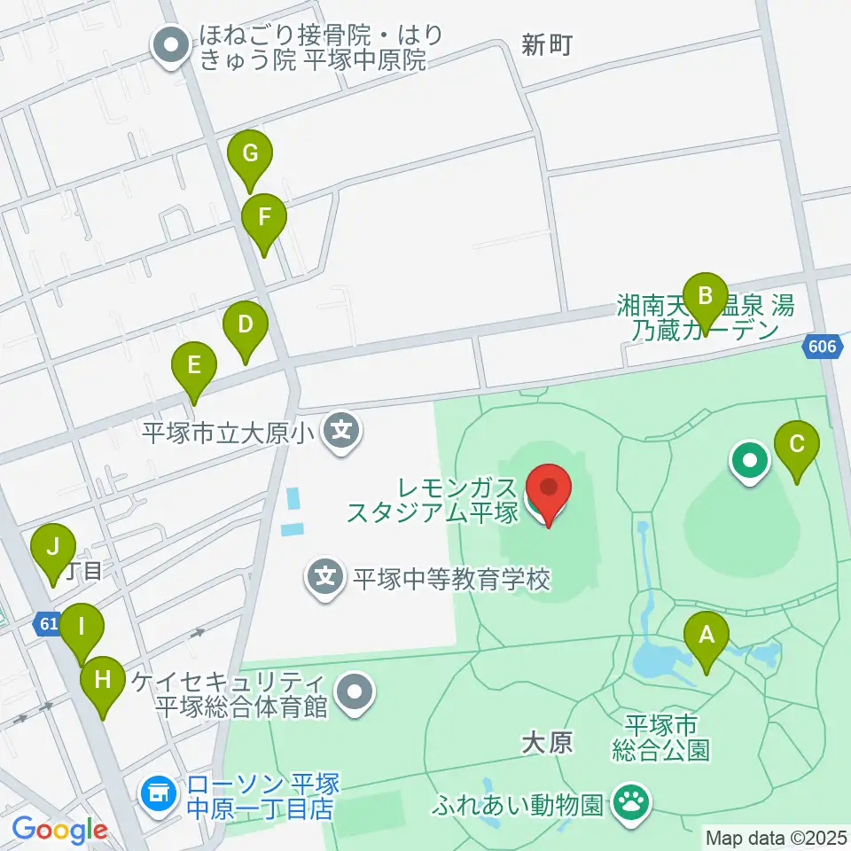 レモンガススタジアム平塚周辺のファミレス・ファーストフード一覧地図