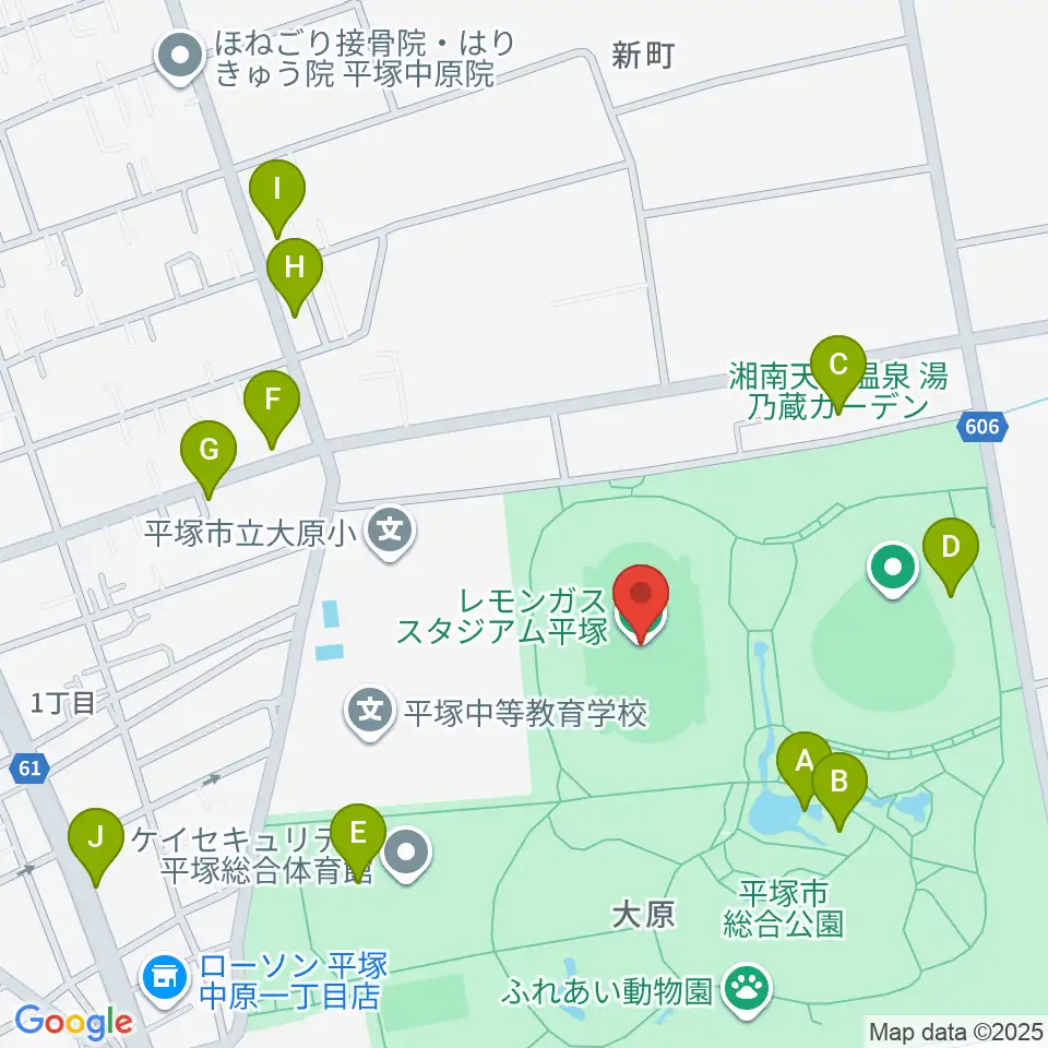 レモンガススタジアム平塚周辺のファミレス・ファーストフード一覧地図