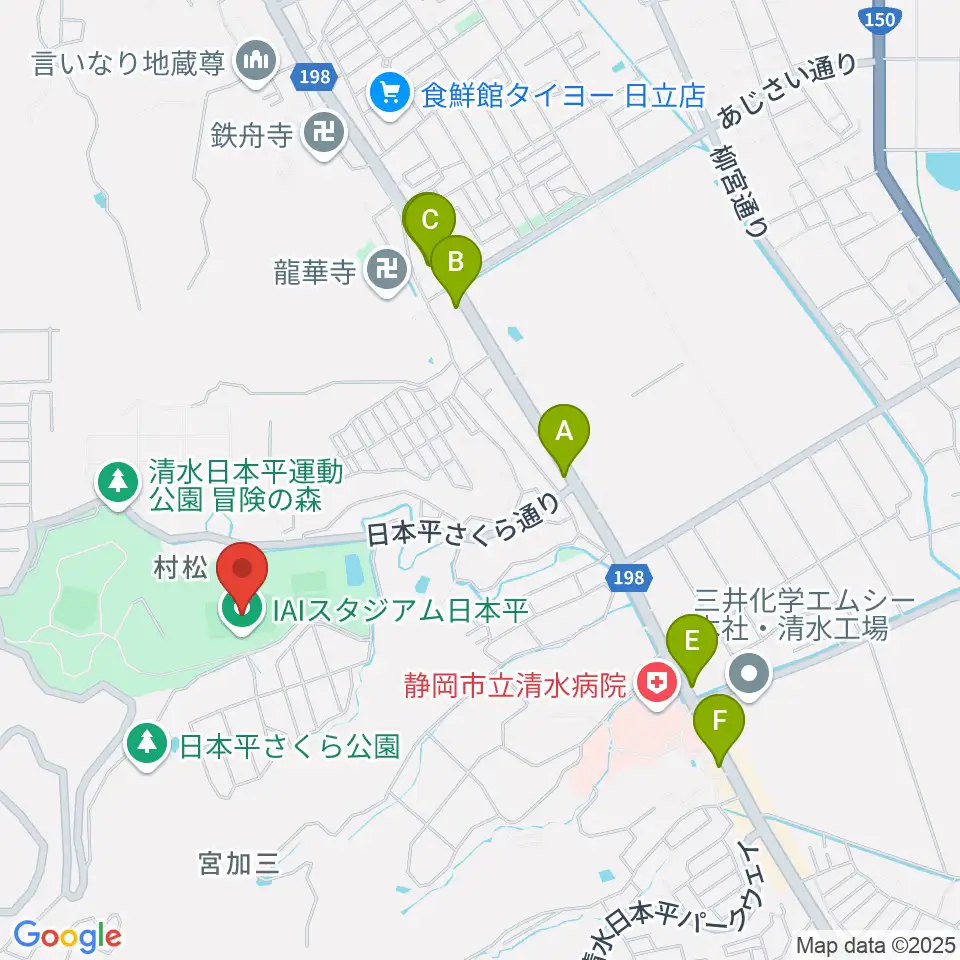 IAIスタジアム日本平周辺のファミレス・ファーストフード一覧地図