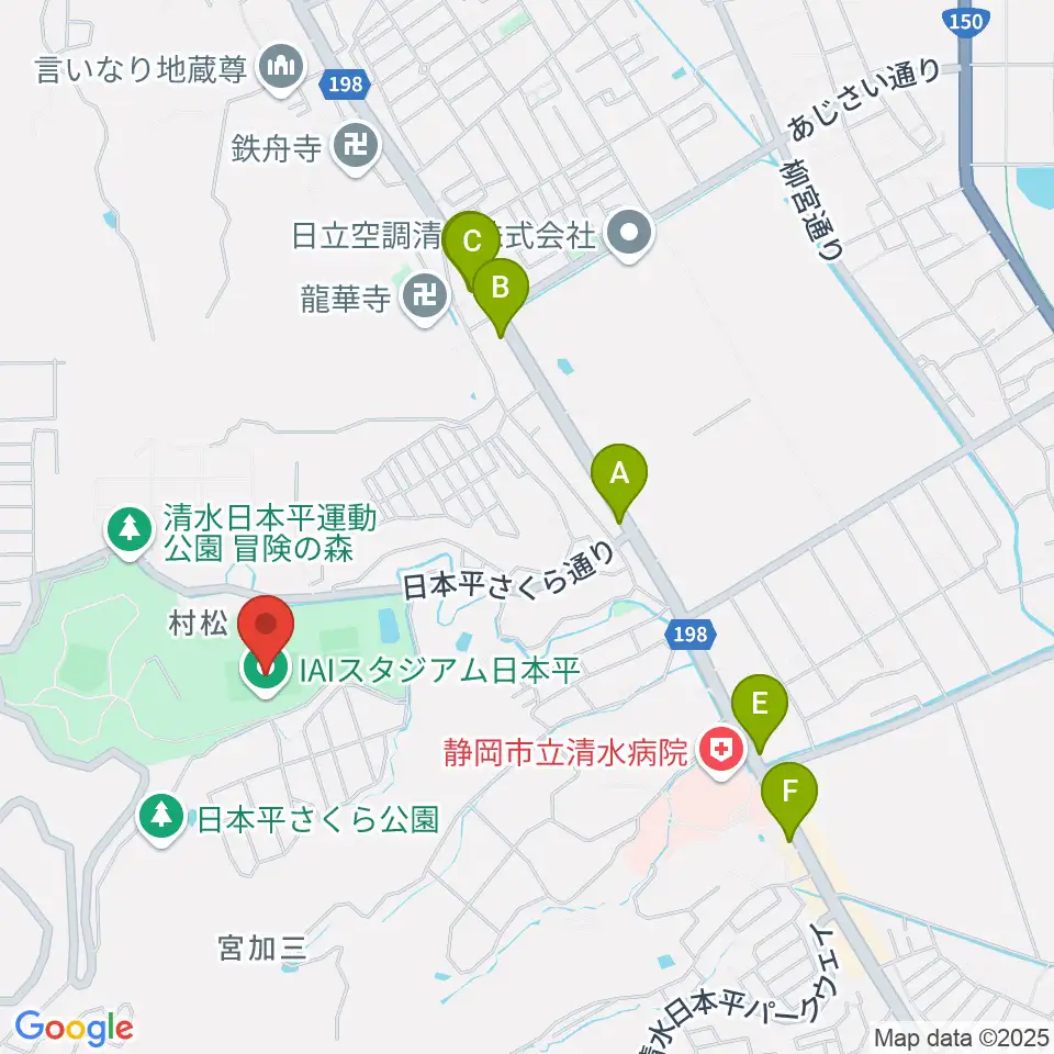 IAIスタジアム日本平周辺のファミレス・ファーストフード一覧地図