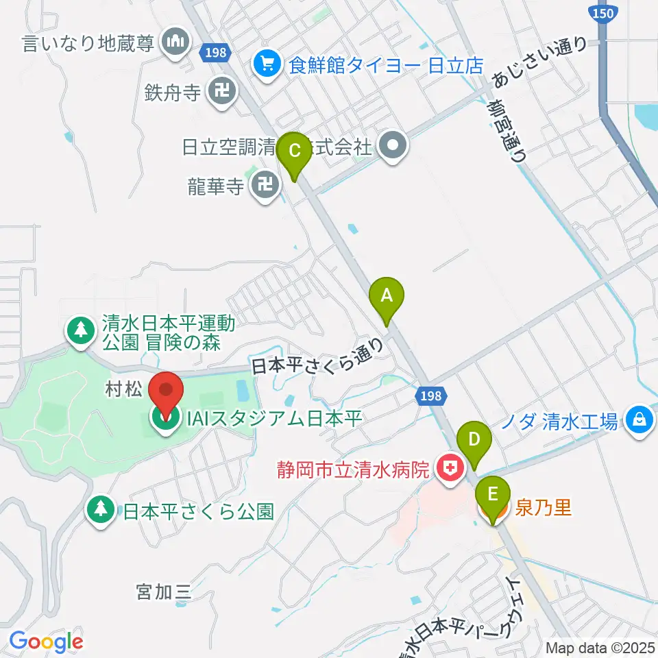 IAIスタジアム日本平周辺のファミレス・ファーストフード一覧地図
