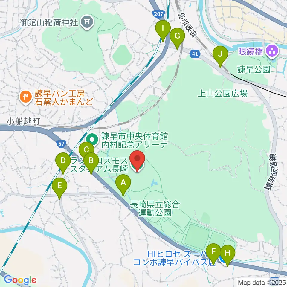 トランスコスモススタジアム長崎周辺のファミレス・ファーストフード一覧地図