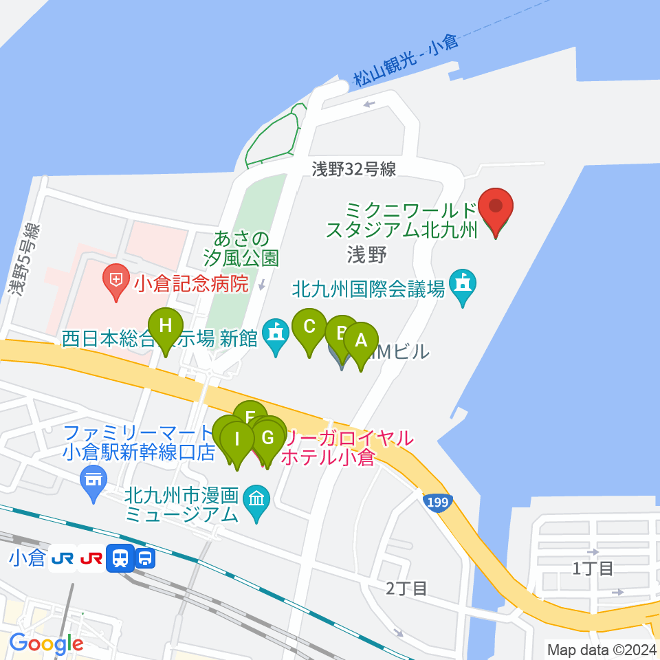 ミクニワールドスタジアム北九州周辺のファミレス・ファーストフード一覧地図