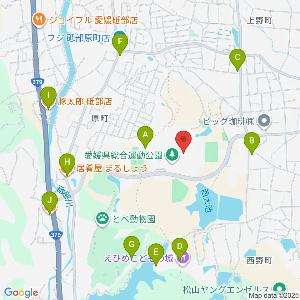 ニンジニアスタジアム周辺のファミレス・ファーストフード一覧地図