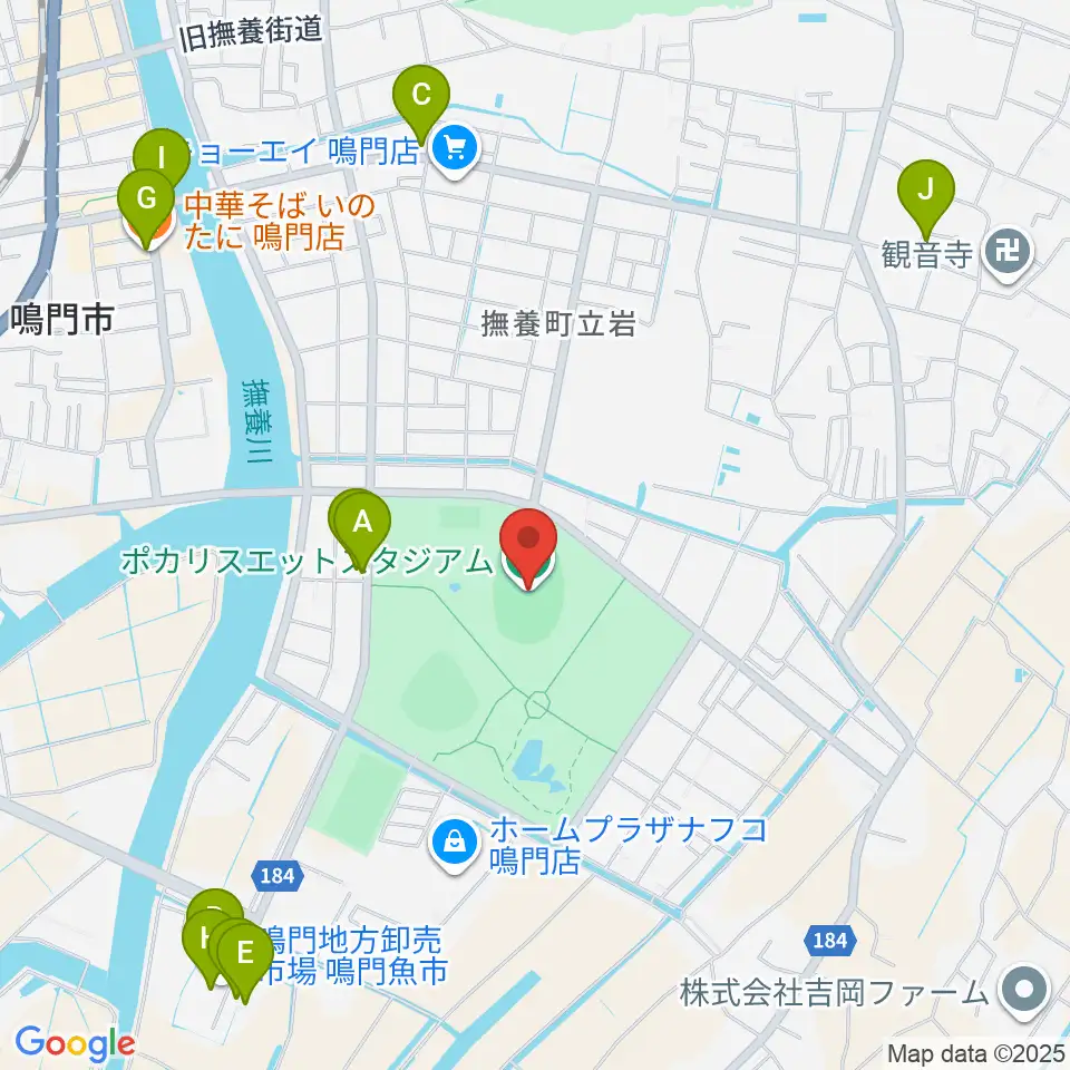 ポカリスエットスタジアム周辺のファミレス・ファーストフード一覧地図