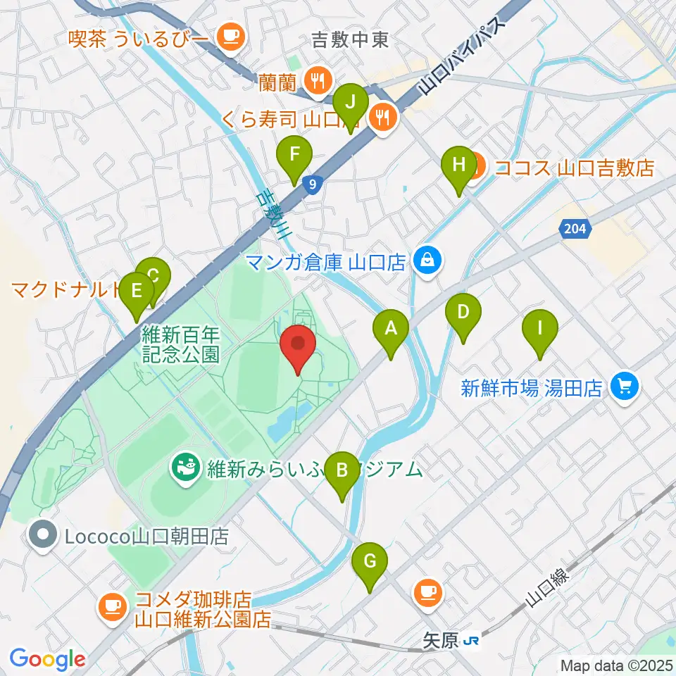 維新百年記念公園野外音楽堂 ビッグシェル周辺のファミレス・ファーストフード一覧地図