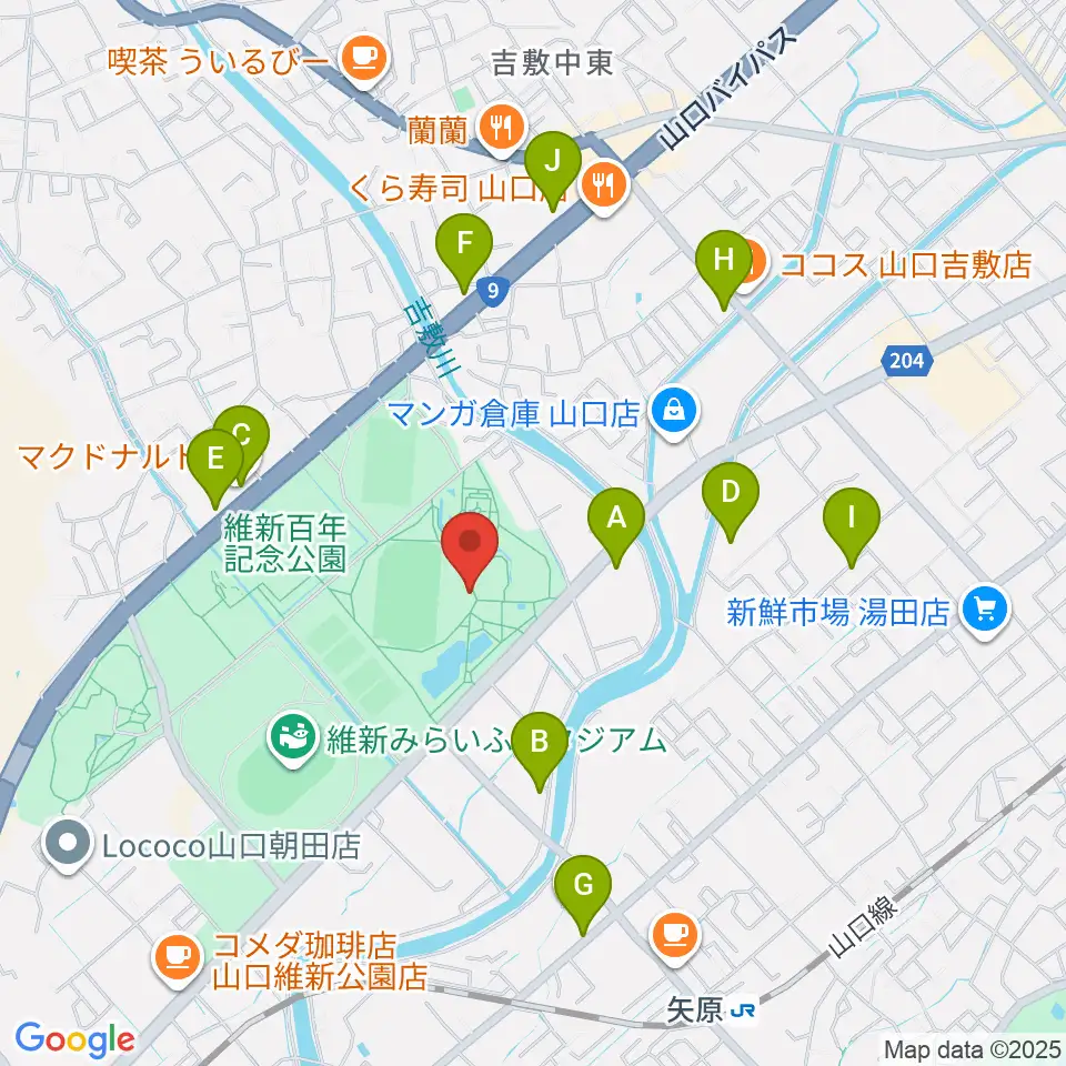 維新百年記念公園野外音楽堂 ビッグシェル周辺のファミレス・ファーストフード一覧地図