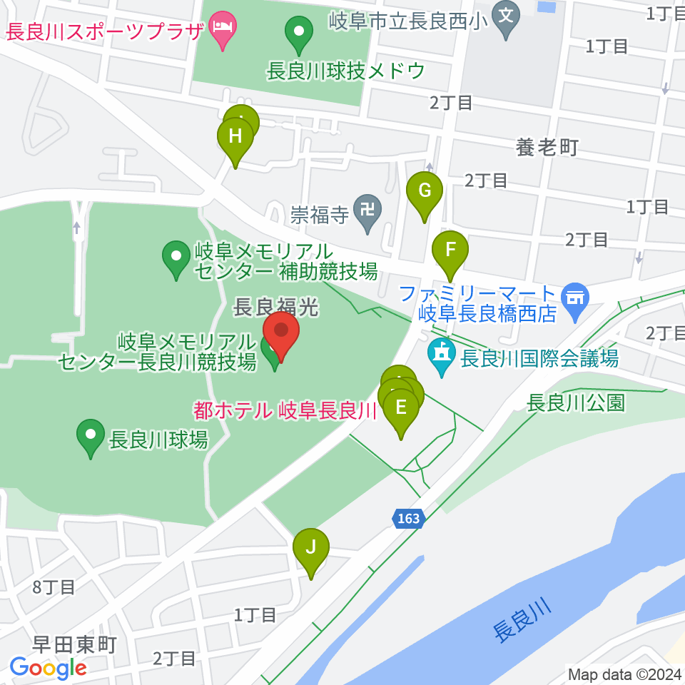 岐阜メモリアルセンター長良川競技場周辺のファミレス・ファーストフード一覧地図
