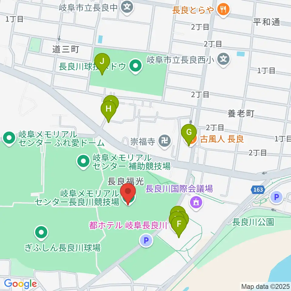 岐阜メモリアルセンター長良川競技場周辺のファミレス・ファーストフード一覧地図