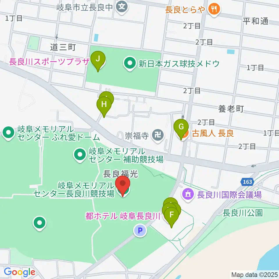 岐阜メモリアルセンター長良川競技場周辺のファミレス・ファーストフード一覧地図