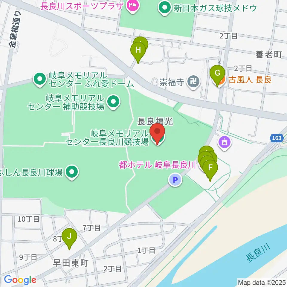 岐阜メモリアルセンター長良川競技場周辺のファミレス・ファーストフード一覧地図