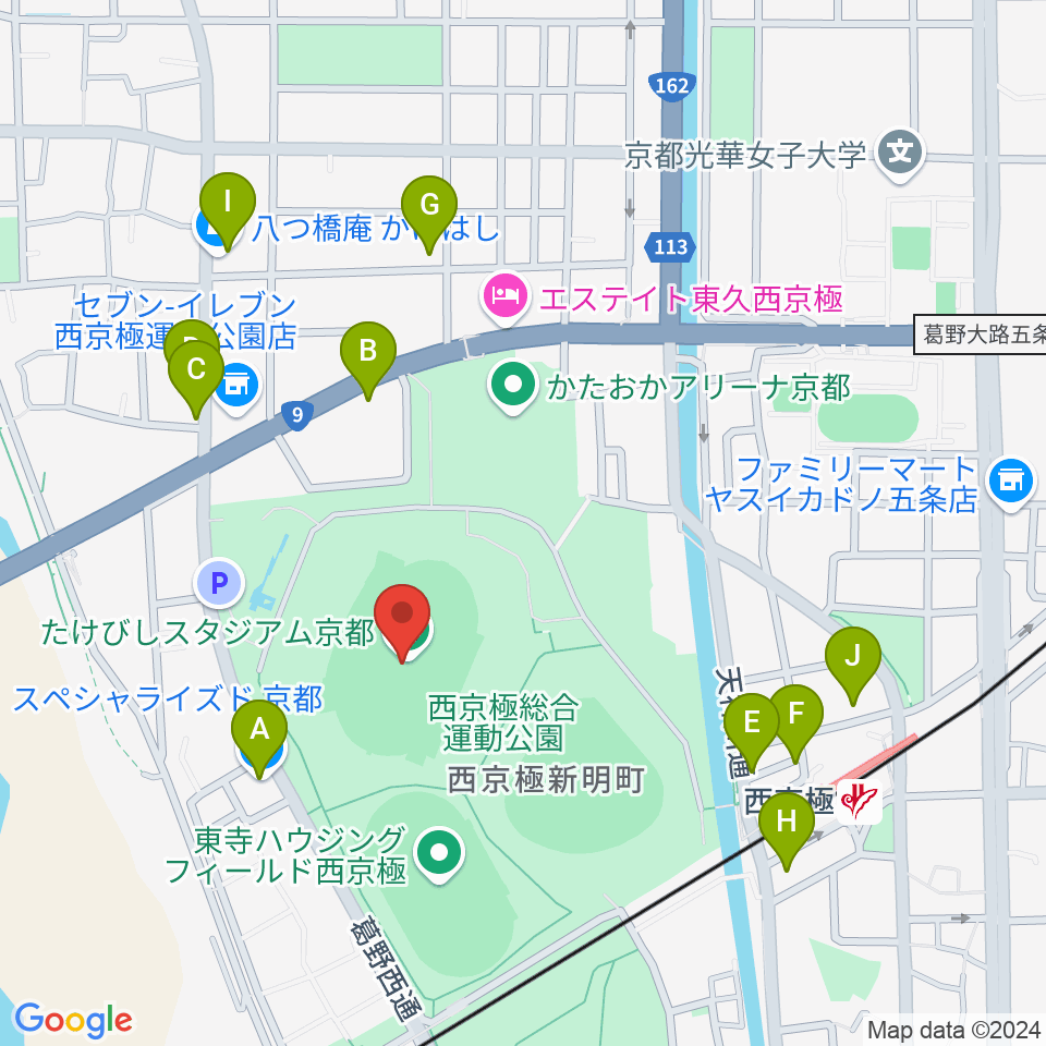 たけびしスタジアム京都周辺のファミレス・ファーストフード一覧地図