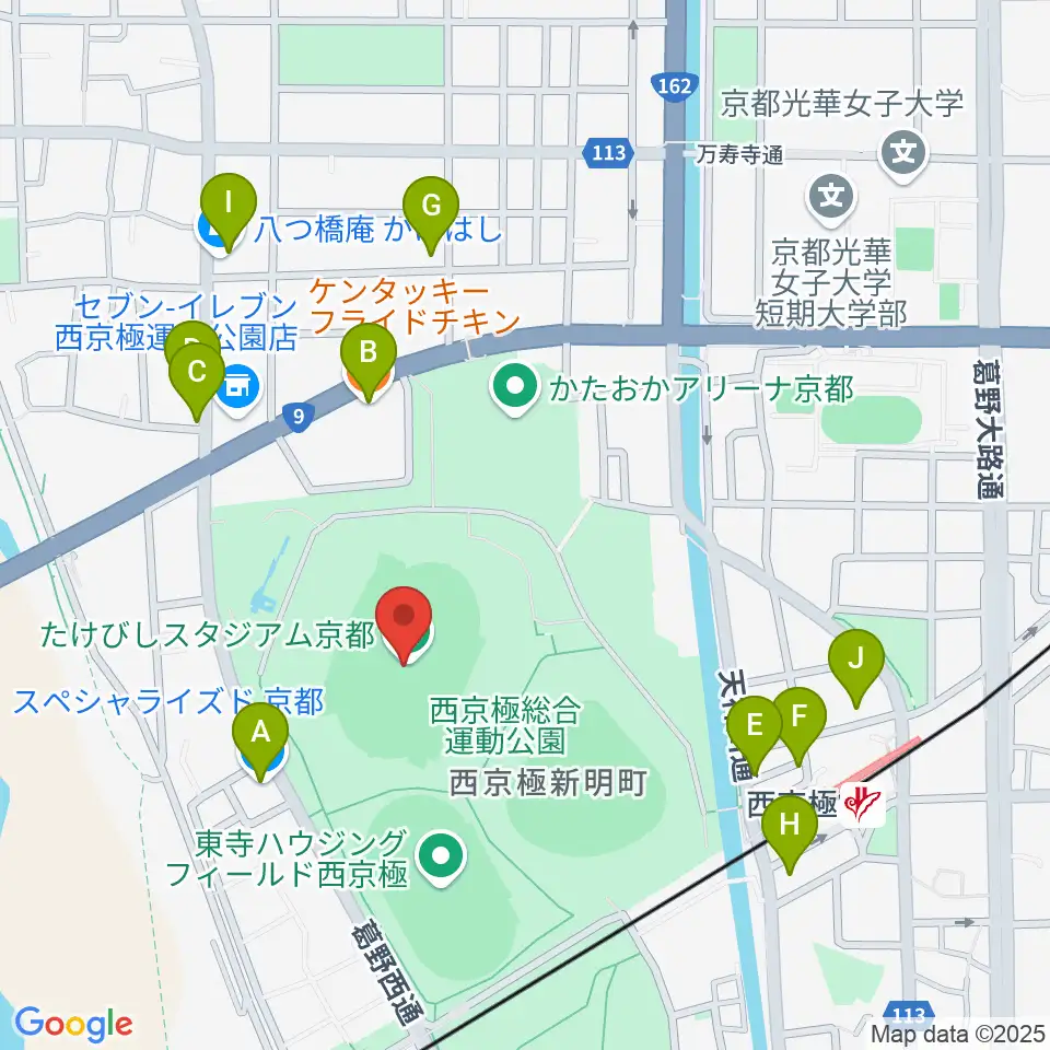 たけびしスタジアム京都周辺のファミレス・ファーストフード一覧地図