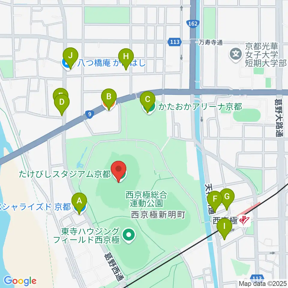 たけびしスタジアム京都周辺のファミレス・ファーストフード一覧地図